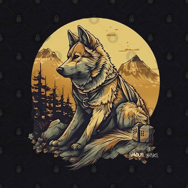 Lonely Mountain Dog, Faded Sepia Colors by Amour Grki